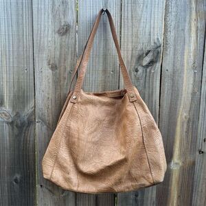 American Leather Co Floral Embossed Brown Leather Shoulder Bag Women